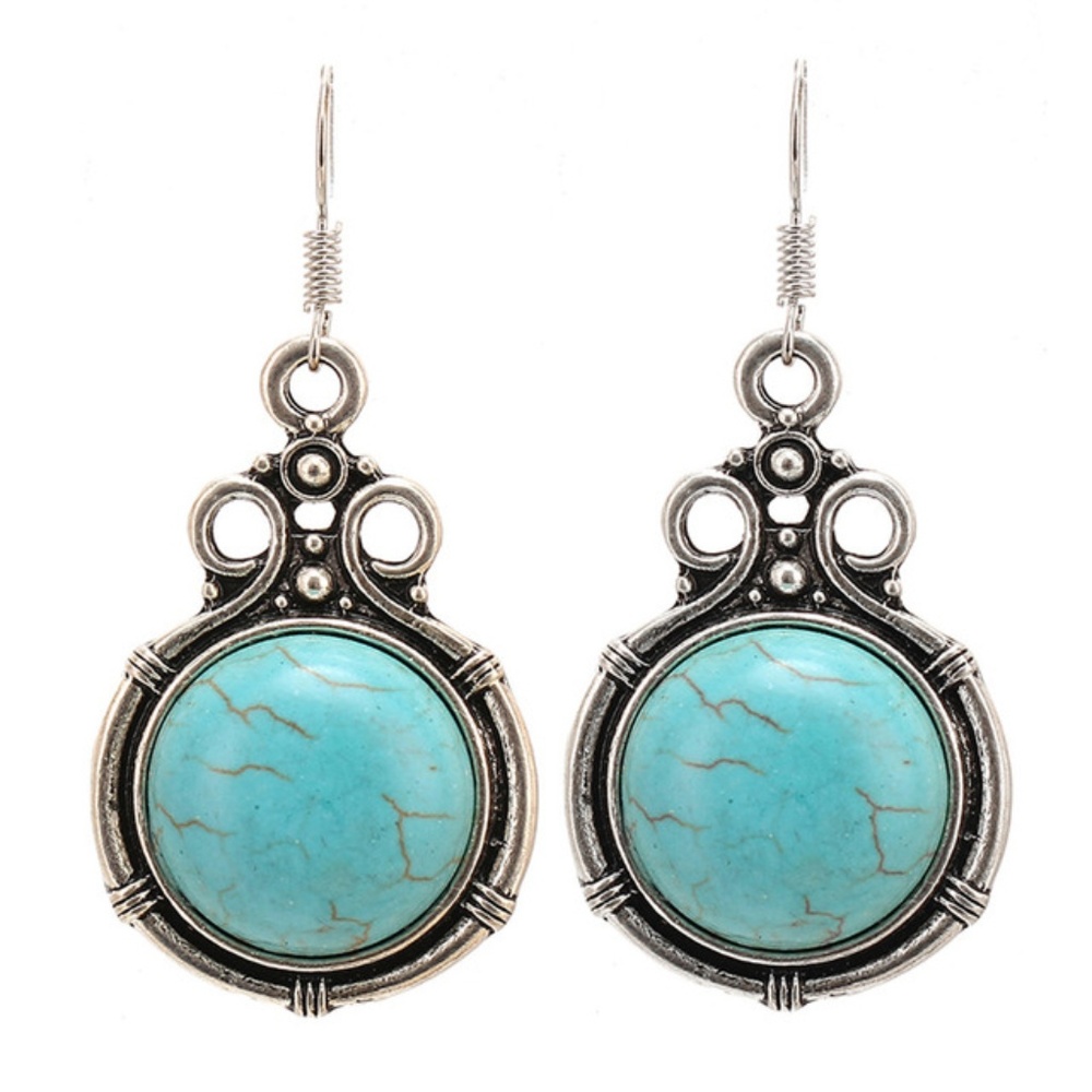 Bohemian turquoise silver drop earrings